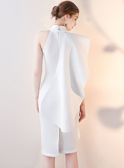 Sexy White Sleeveless Falbala Sheath Short Evening Dress