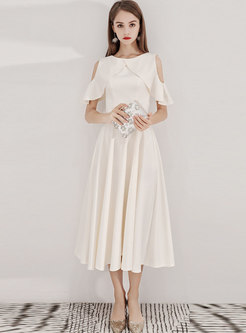 Elegant White Off Shoulder High Waist Prom Dress