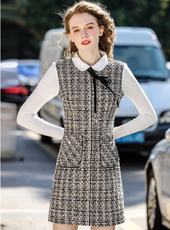 Winter Stitching Houndstooth Bottoming Dress