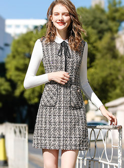 Winter Stitching Houndstooth Bottoming Dress