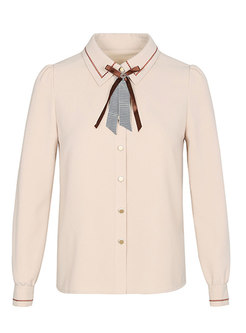 Chic Apricot Turn-down Collar Long Sleeve Blouse 