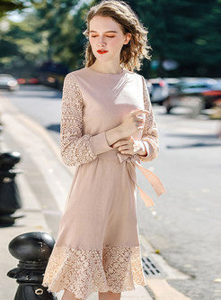 Stylish Apricot Tied Thicken Bottoming Knitted Dress