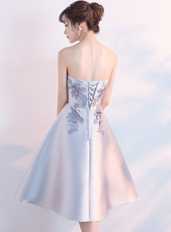 Elegant Splicing Embroidered Bandeau Slim Short Party Dress