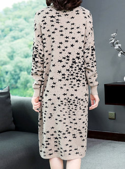 Casual Stars Pattern Turtle Neck Loose Knitted Dress