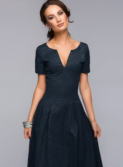 V-neck Short Sleeve Waist Evening Maxi Dress