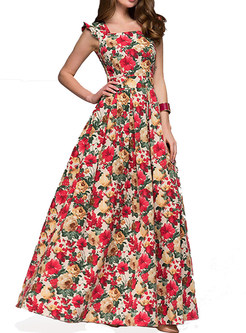 Fashion Sleeveless Big Hem Print Prom Dress