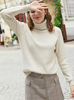 Autumn Solid Color High Neck Pullover Sweater