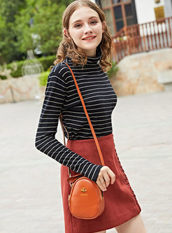 Black Turtle Neck Striped Thick Bottoming Sweater