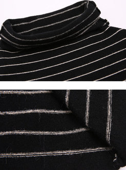 Black Turtle Neck Striped Thick Bottoming Sweater