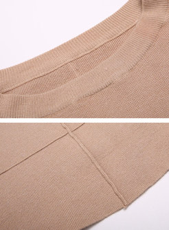 Fashion Khaki O-neck Long Sleeve High-low Sweater