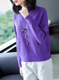 Brief Solid Color Long Sleeve Thermal Sweater