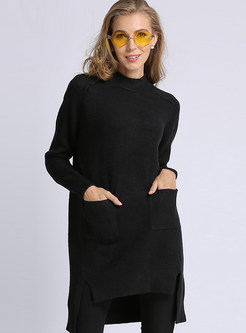 Solid Color O-neck Long Sleeve Slim Sweater Dress