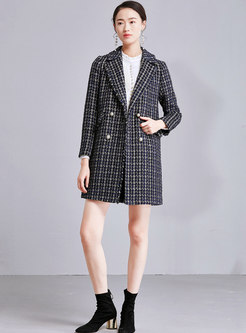 Stylish Plaid Turn Down Collar Double-breasted Straight Coat