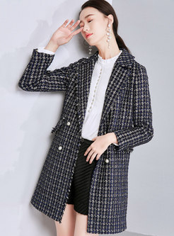 Stylish Plaid Turn Down Collar Double-breasted Straight Coat