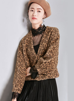 Fashionable Leopard V-neck Single-breasted Short Coat