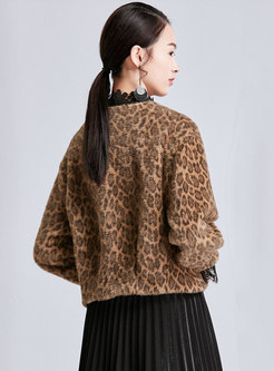 Fashionable Leopard V-neck Single-breasted Short Coat