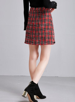 Winter Grid High Waist Asymmetric Mini Skirt