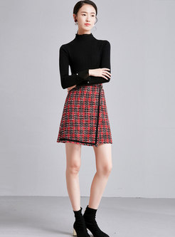 Winter Grid High Waist Asymmetric Mini Skirt