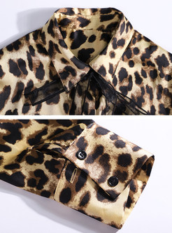 Lapel Tied Leopard Single-breasted Silk Blouse