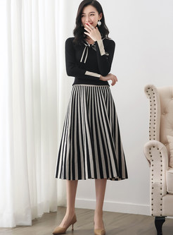 Fashion Slim Knitted Color-blocked Two Piece Outfits