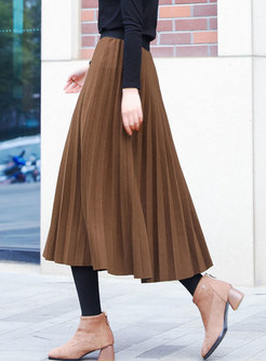 Fashion Brown High Waist Pleated Hairy Skirt