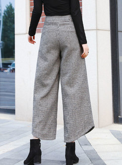 Fashion Light Khaki Tweed Woven Asymmetric Hem Pants