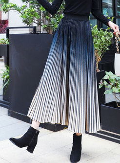 Winter Chic Gradient Striped Velvet Maxi Skirt