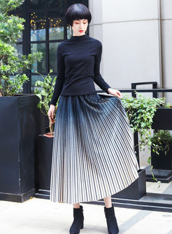 Winter Chic Gradient Striped Velvet Maxi Skirt