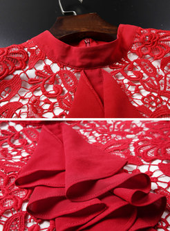 Elegant Lace Stitching Semi-sheer Bodycon Dress