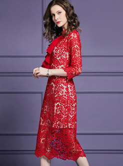 Elegant Lace Stitching Semi-sheer Bodycon Dress