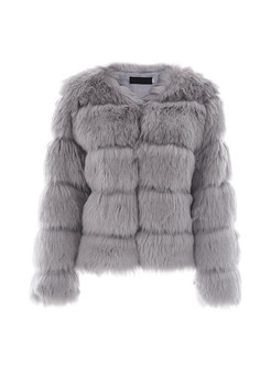 V-neck Long Sleeve Slim Short Faux Fur Coat
