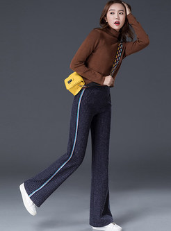 Elastic Waist Striped Knitted Flare Wide Leg Pants