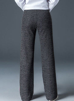 Casual Thick High Waist Pocket Knitted Pants