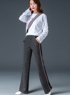 Casual Thick High Waist Pocket Knitted Pants