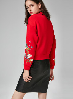 Embroidered Stand Collar Single-breasted Short Coat