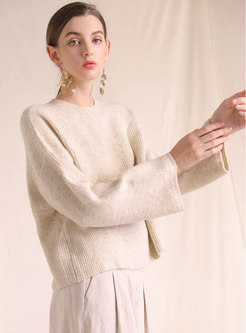 Casual Apricot Crew-neck Long Sleeve Sweater