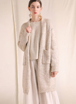 Fashion Solid Color Cocoon Wool-blend Pockets Cardigan 