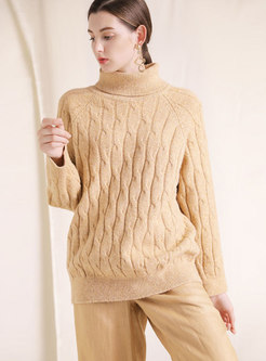 Casual High Neck Twist Long Sleeve Loose Sweater