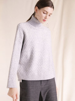 Autumn Grey Turtle Neck Texture Loose Sweater 