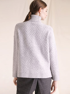 Autumn Grey Turtle Neck Texture Loose Sweater 