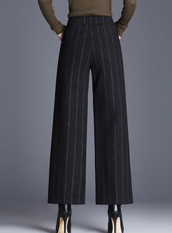Stylish Striped High Waist Woolen Wide Leg Pants