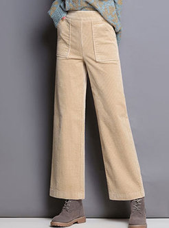 Stylish Corduroy Pure Color Pocket Wide Leg Pants