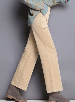 Stylish Corduroy Pure Color Pocket Wide Leg Pants