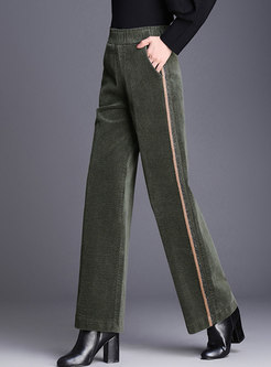 Vintage Corduroy Patchwork Elastic Waist Wide Leg Pants