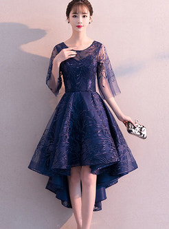 Stylish Mesh Perspective Irregular Prom Dress