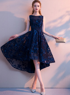 Elegant Sleeveless Solid Color Asymmetric Banquet Dress