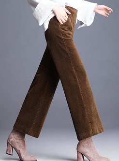 Casual Solid Color High Waist Corduroy Straight Pants