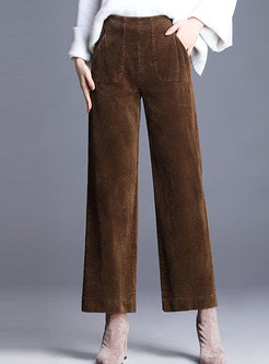 Casual Solid Color High Waist Corduroy Straight Pants
