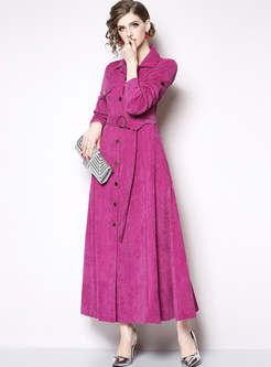 Solid Color Lapel Single-breasted Maxi Dress