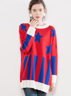 Stylish Color-blocked Stars Pattern Loose Sweater